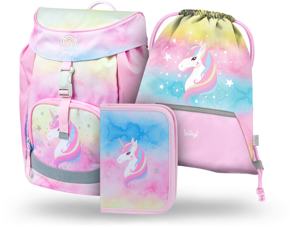 BAAGL 3 SADA Airy Rainbow Unicorn: aktovka, peračník, vrecko