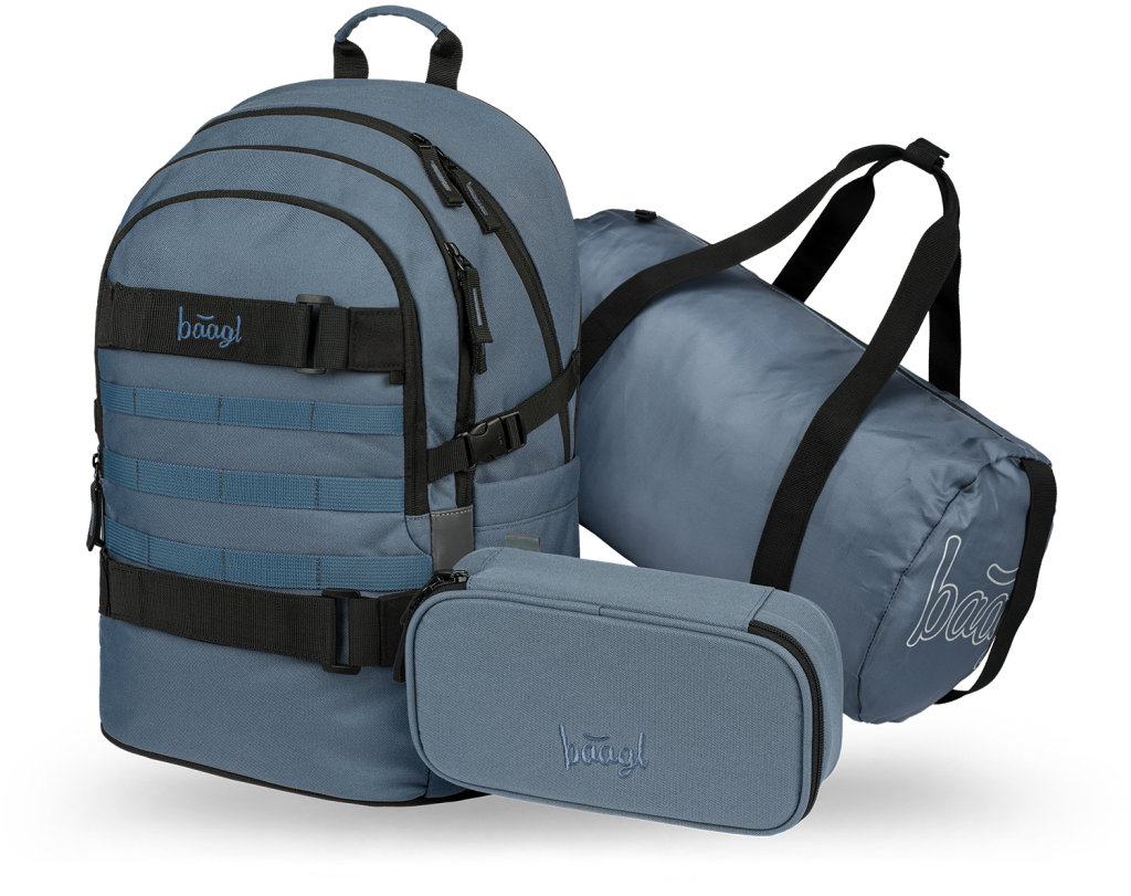 BAAGL SADA 3 Skate Dust Blue: batoh, peračník, športová taška GRS