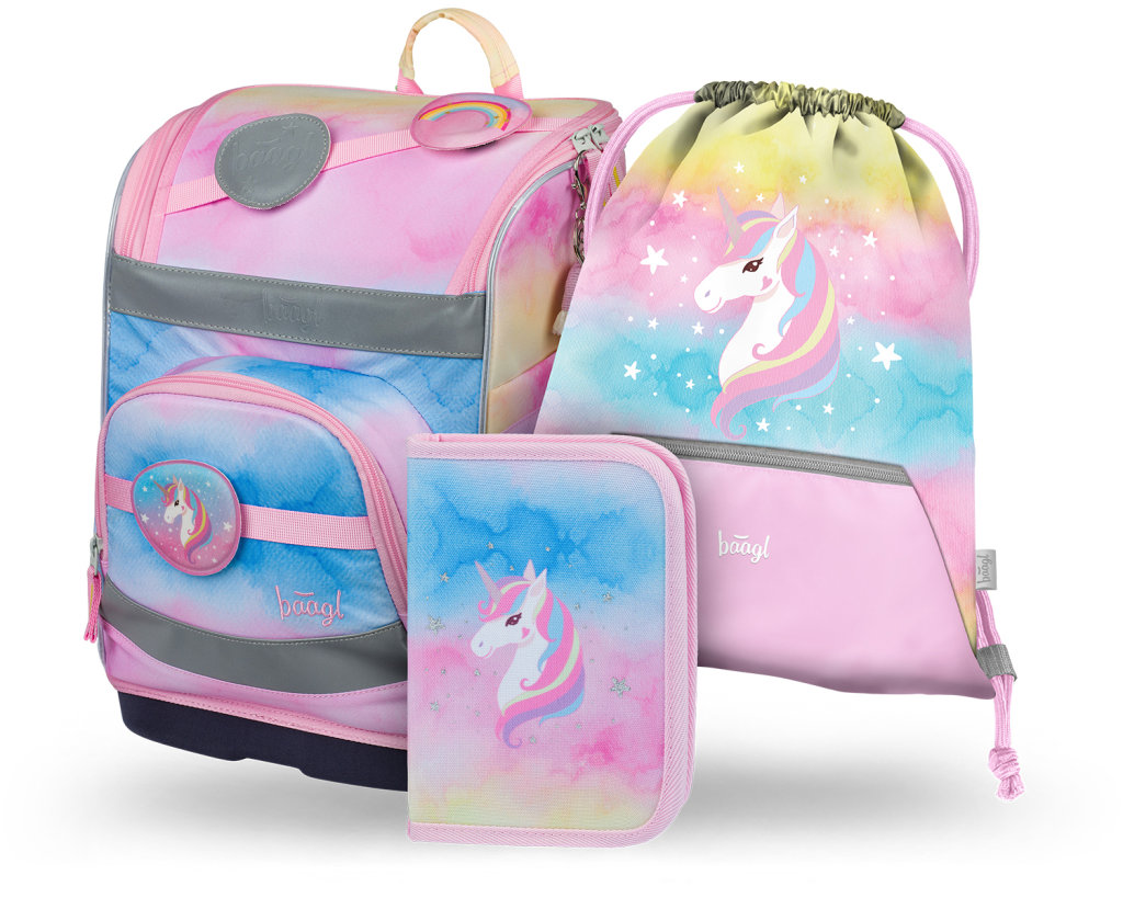 BAAGL SADA 3 Zippy plus Rainbow Unicorn: aktovka, peračník, vrecko