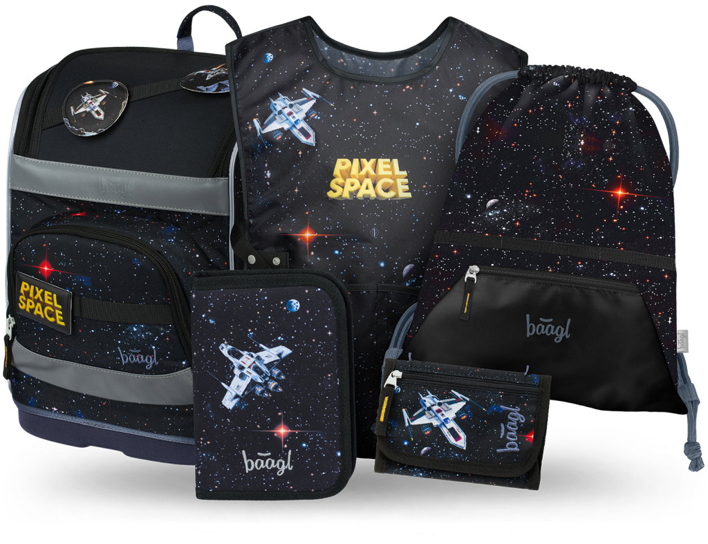 BAAGL SADA 5 Zippy Plus Pixel Space: aktovka, peračník, vrecko, zástera, peňaženka