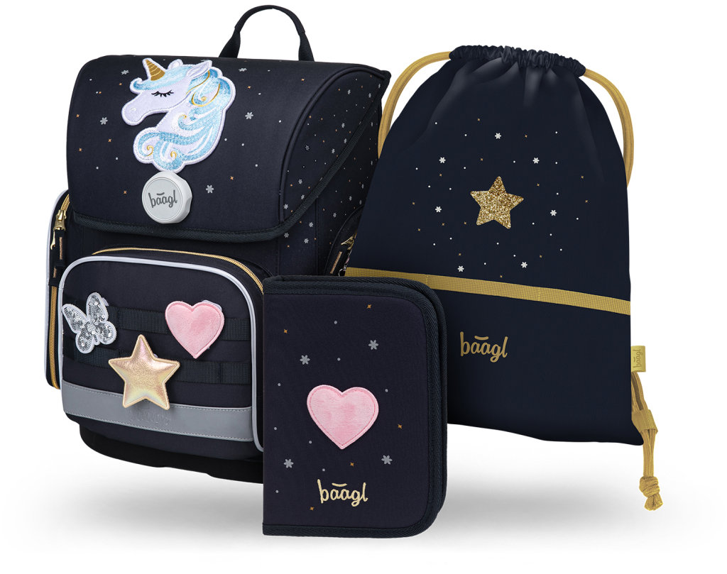 BAAGL SADA 3 Ergo Unicorn Gold: aktovka, peračník, vrecko