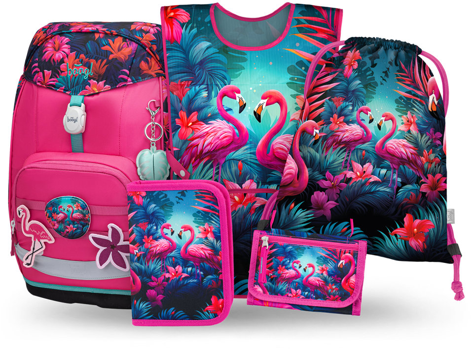 BAAGL SADA 5 Airy Plus Flamingo: batoh, peračník, vrecko, zástera, peňaženka