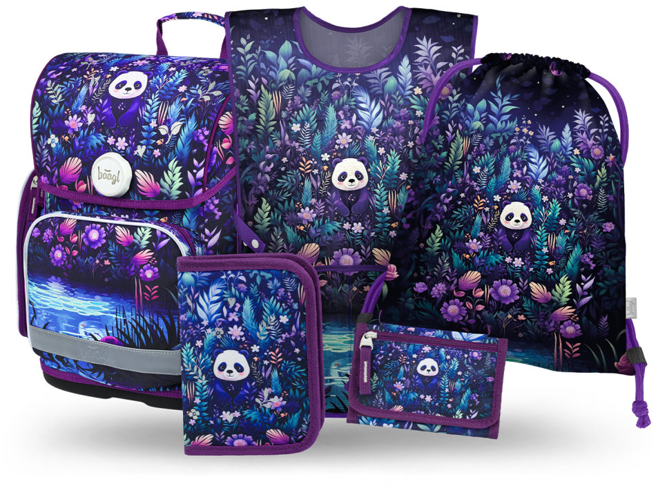 BAAGL SET 5 Ergo Jungle Panda: aktovka, peračník, vrecko, zástera, peňaženka