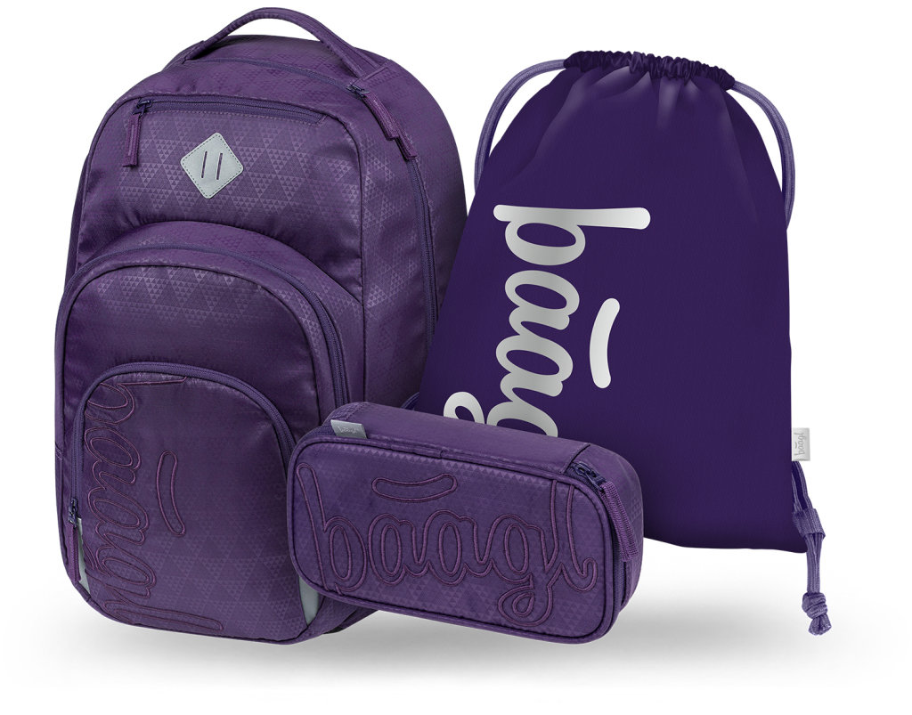 BAAGL SET 3 Coolmate Plum: batoh, peračník, vrecko