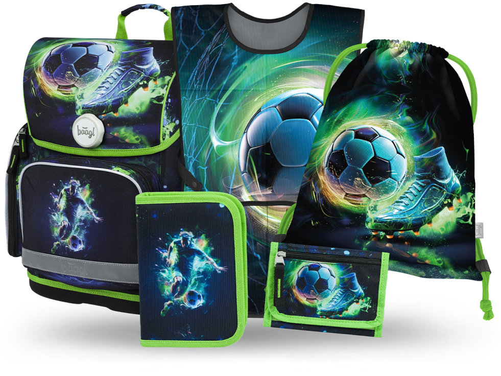 BAAGL SET 5 Ergo Futbal Hráč: aktovka, peračník, vrecko, zástera, peňaženka