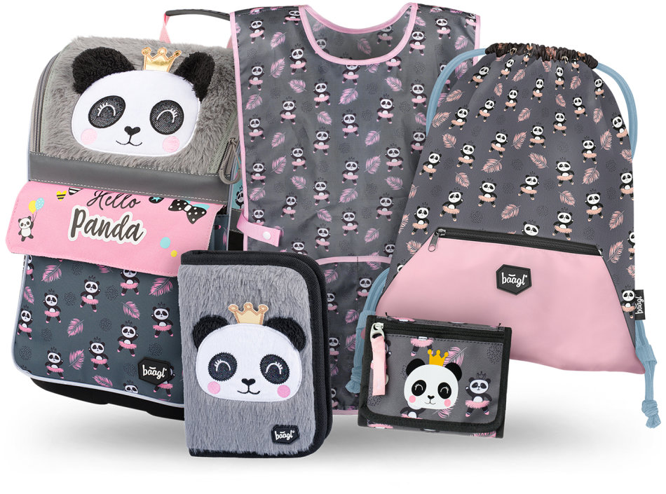BAAGL SADA 5 Zippy Panda: aktovka, peračník, vrecko, zástera, peňaženka