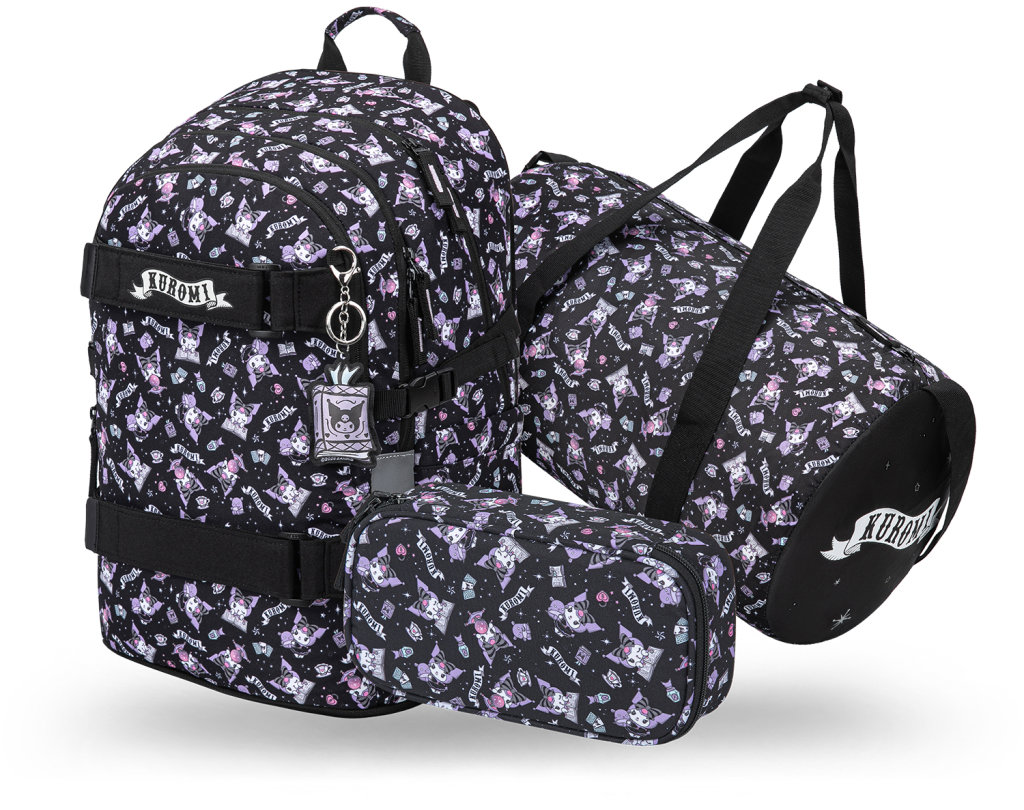 BAAGL SET 3 Skate Kuromi Black: batoh, penál, sportovní taška GRS