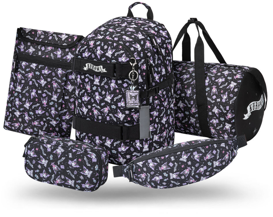 BAAGL SET 5 Skate Kuromi Black: batoh, penál, sportovní taška, ledvinka, obal na notebook GRS