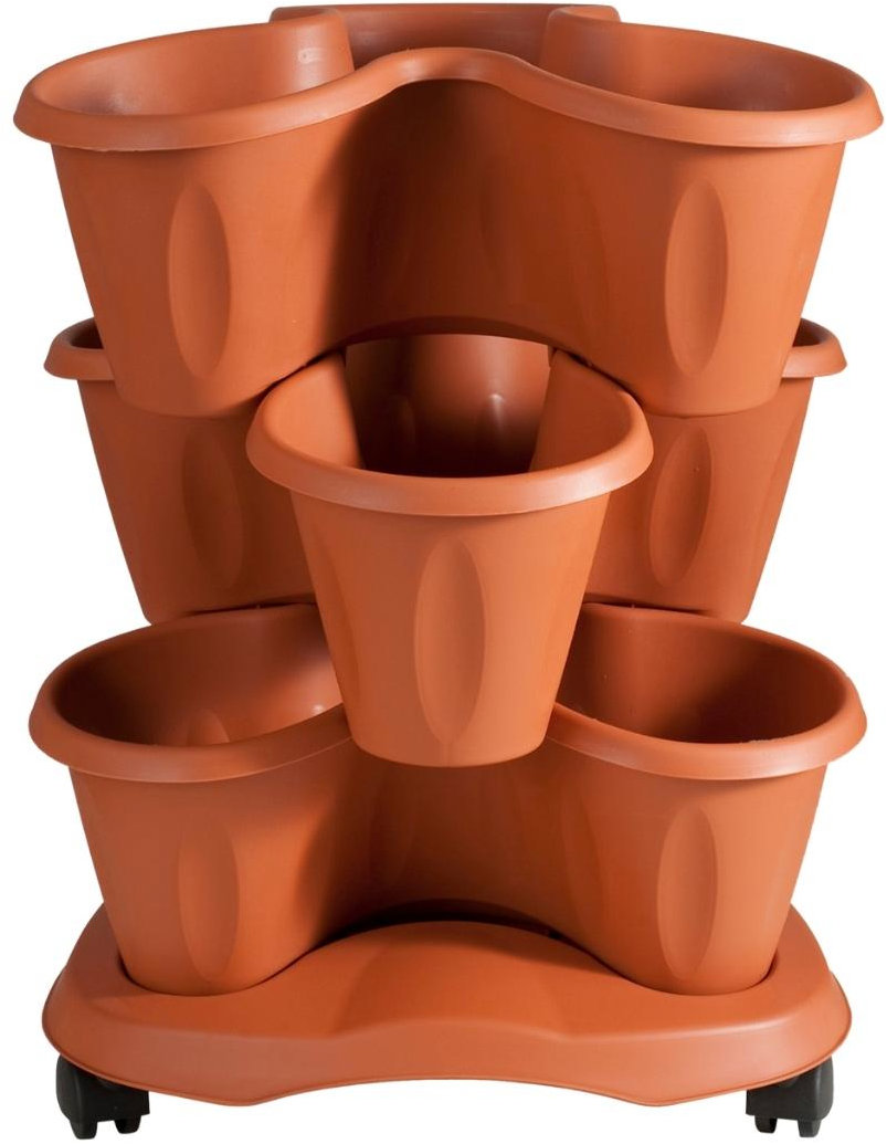 BAMA Květináč Trifoglio, set 3 ks + miska s kolečky, terracotta