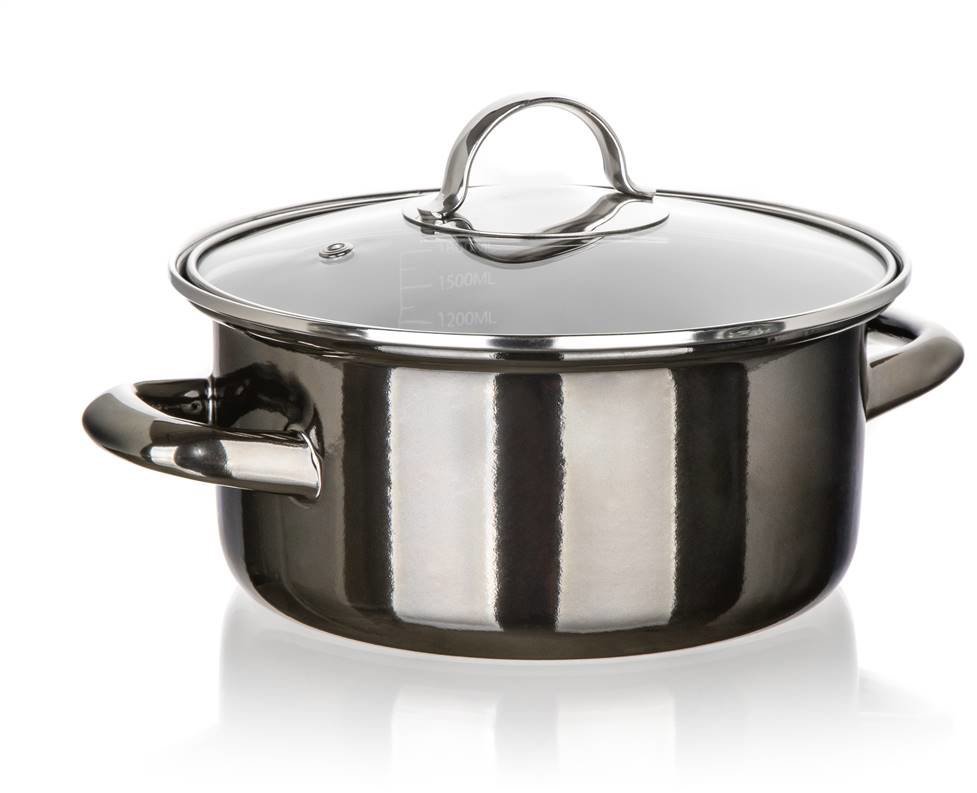 BANQUET METALLIC Black Hrniec smaltovaný 20 cm 2 l s pokrievkou