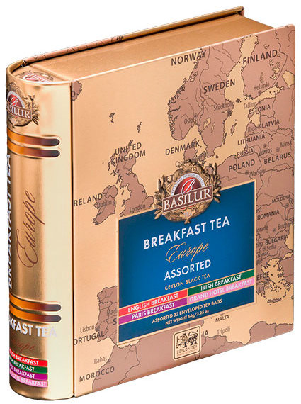 BASILUR European Breakfast Tea Book Assorted plech 32× 2 g