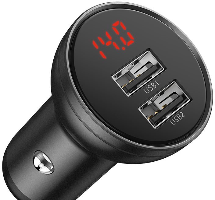 Baseus Digital Display Dual USB 4,8 A Car Charger 24W Grey