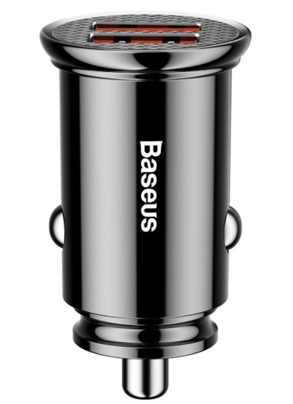 Baseus Circular Plastic A+A 30 W Dual QC3.0 Quick Car Charger Black
