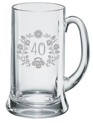 B.Bohemian Pivný polliter 0,5 l Jubileum 40 rokov motív kvetinky