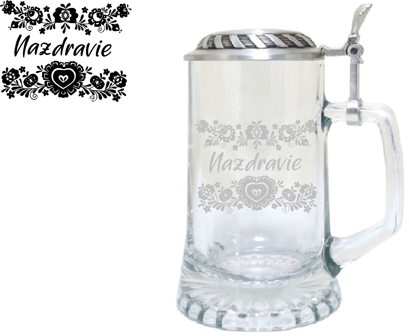 B. BOHEMIAN Džbánok s cínovým vekom Stern ornament 0,5 l NAZDRAVIE (SK)