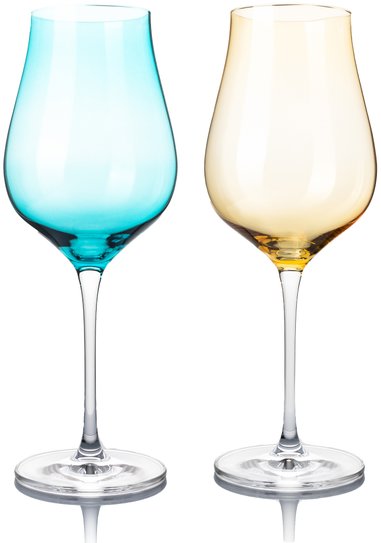 B.BOHEMIAN DION Sada pohárov na víno 500 ml Mix Blue and Yellow 2 ks