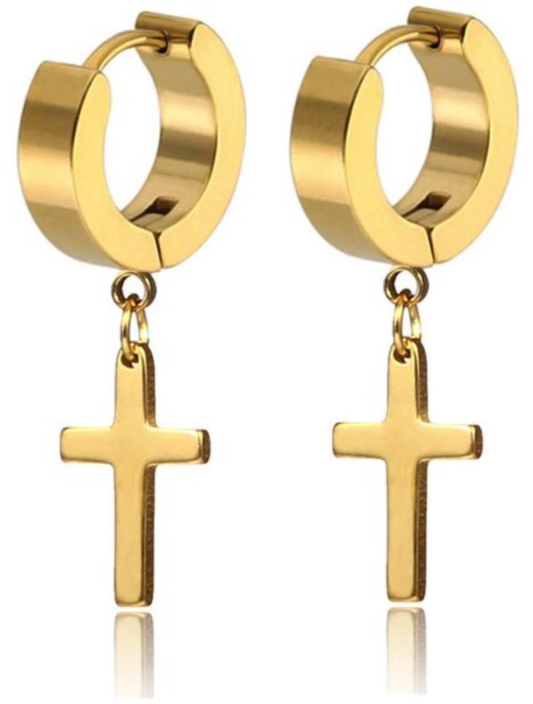 Ewena Náušnice z ocele s krížikom 10 × 15 mm Gold