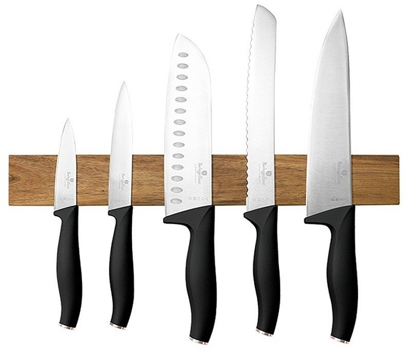 BerlingerHaus Black Rose Collection Sada nožov s magnetickým držadlom z agátového dreva 6 ks