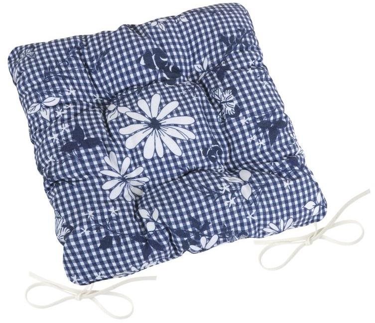 BELLATEX Sedák DITA 41/410 – prešívaný, 40 × 40, modrá kocka s kvetom