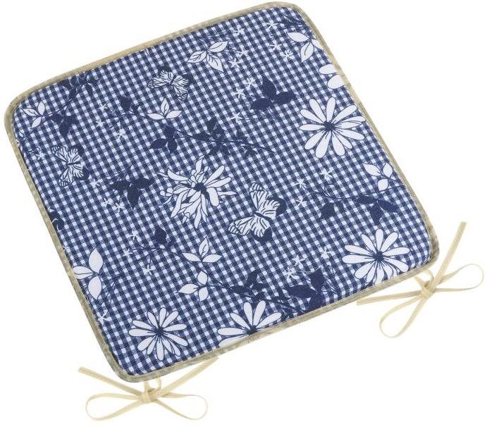 BELLATEX Sedák DITA 34/410 – hladký, 40 × 40, modrá kocka s kvetom