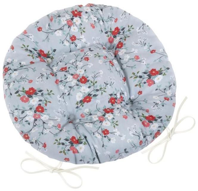 BELLATEX Sedák DITA 62/402 – okrúhly, prešívaný, priem. 40 cm, kvety na sivom
