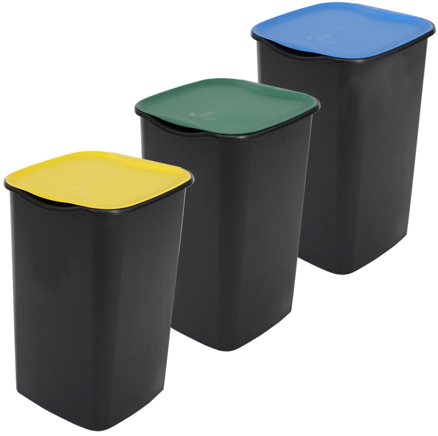 Belli E Forti Koše na triedený odpad TRIO, čierne, s farebnými vekami, plast, 3× 50 l