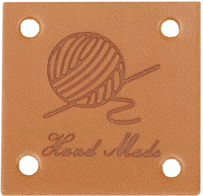 BELLATEX G – nášivka Hand Made kožená 25 × 25 mm s klbkom – súprava 4 ks