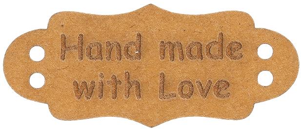 BELLATEX Nášivka „HAND MADE WITH LOVE“ papierová 40 × 17 mm 401192 – súprava 6 ks