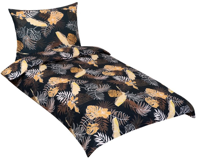 Bellatex – Obliečky, bavlna 90/881 monstera tmavosivá, 140 × 200, 70 × 90 cm