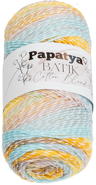 BELLATEX Priadza Papatya Cotton Blend batik 100 g, 1001 biela, ružová, modrá