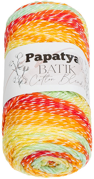 BELLATEX Priadza Papatya Cotton Blend batik 100 g, 1004 biela, žltá, zelená
