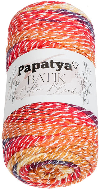 BELLATEX Priadza Papatya Cotton Blend batik 100 g, 1009 biela, oranžová, červená