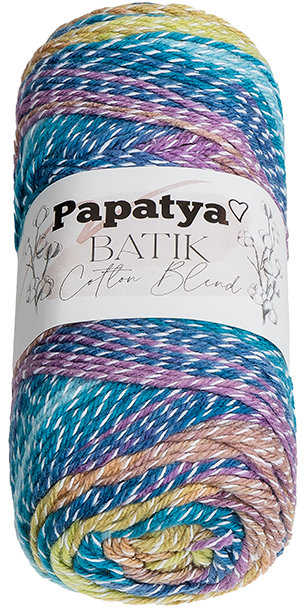 BELLATEX Priadza Papatya Cotton Blend batik 100 g, 1010 biela, fialová, modrá