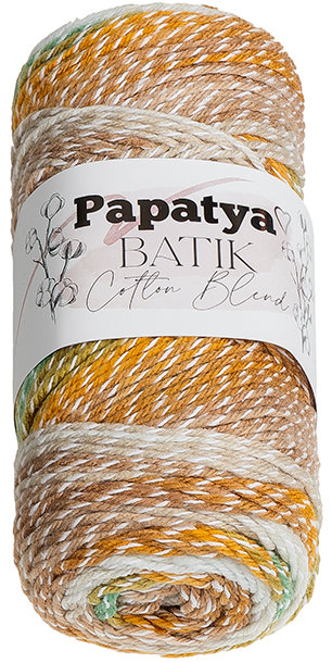 BELLATEX Priadza Papatya Cotton Blend batik 100 g, 1011 biela, hnedá, zelená