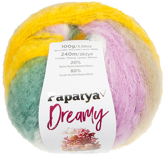 BELLATEX Priadza Papatya Dreamy 100 g, 04 biela, žltá, fialová, zelená