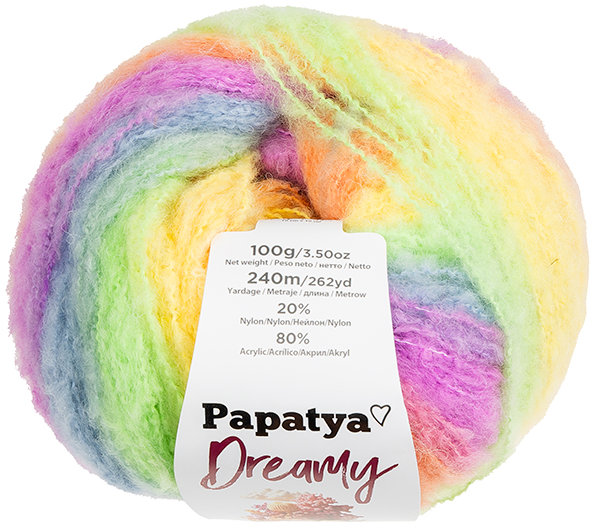 BELLATEX Priadza Papatya Dreamy 100 g, 05 žltá, oranžová, fialová, modrá