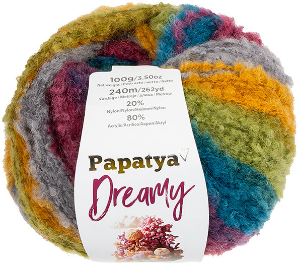 BELLATEX Priadza Papatya Dreamy 100 g, 06 modrá, horčicová, zelená, bordó, šedá