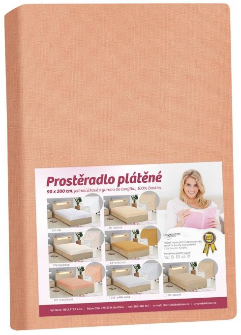 BELLATEX Plátenná plachta s gumou 180 × 200 cm, 172/207 marhuľová