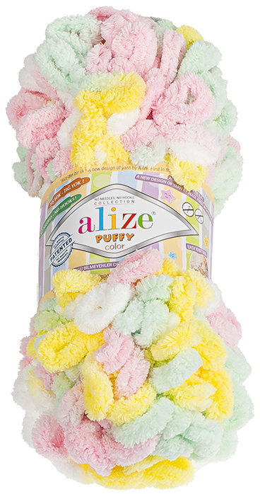 BELLATEX Priadza Puffy color 100 g - 5862 biela, ružová, žltá, zelená