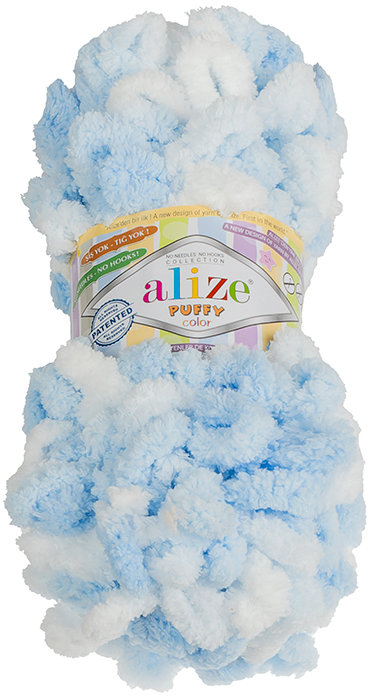 BELLATEX Priadza Puffy color 100 g - 5865 biela, modrá