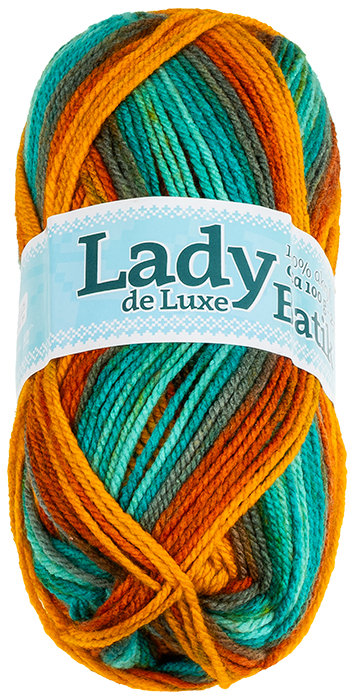 BELLATEX Priadza Lady de Luxe BATIK 100 g - 608 oranžová, zelená, hnedá