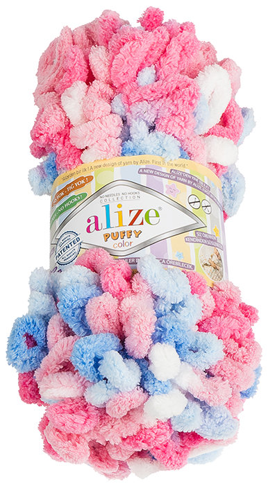 BELLATEX Priadza Puffy color 100 g - 6525 biela, ružová, modrá