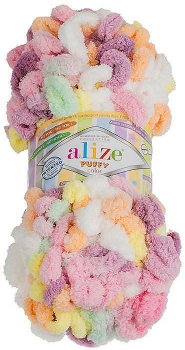 BELLATEX Priadza Puffy color 100 g - 6527 biela, zelená, ružová, oranžová, fialová