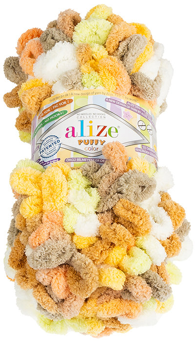 BELLATEX Priadza Puffy color 100 g - 6528 biela, béžová, žltá, zelená