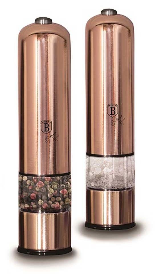 BERLINGERHAUS Mlynček na korenie a soľ elektrický, sada 2 ks Rosegold Metallic Line oblý