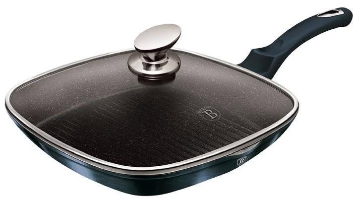 BERLINGERHAUS Grilovacia panvica s mramorovým povrchom a pokrievkou 28 cm Metallic Line Aquamarine E