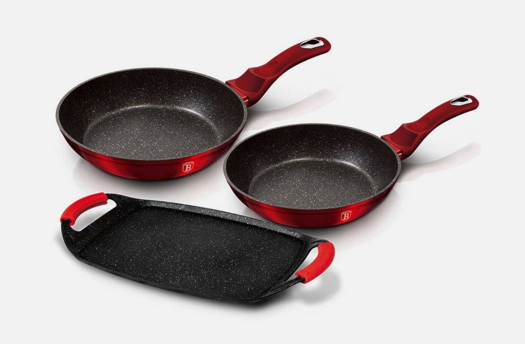 BerlingerHaus Metallic Line Burgundy Edition Sada panvíc a grilovacej dosky s mramorovým povrchom 3 ks