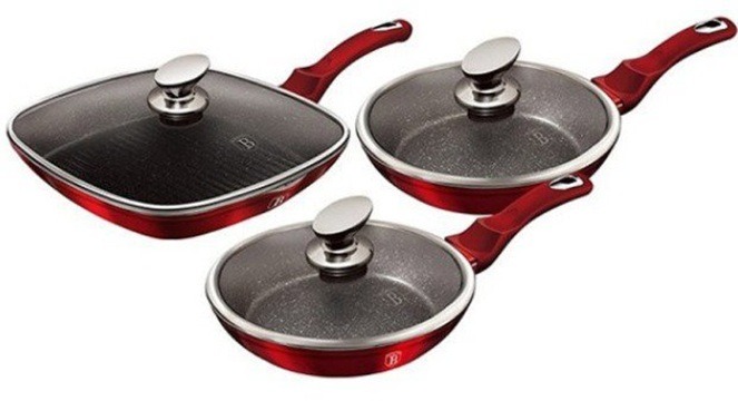 BerlingerHaus Burgundy Metallic Line Sada panvíc s mramorovým povrchom 6 ks