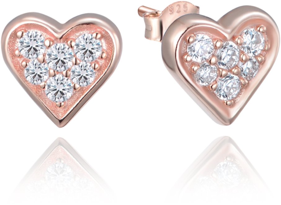 MINET Rose gold strieborné náušnice srdiečka so zirkónmi (Ag 925/1000, 1,35 g)