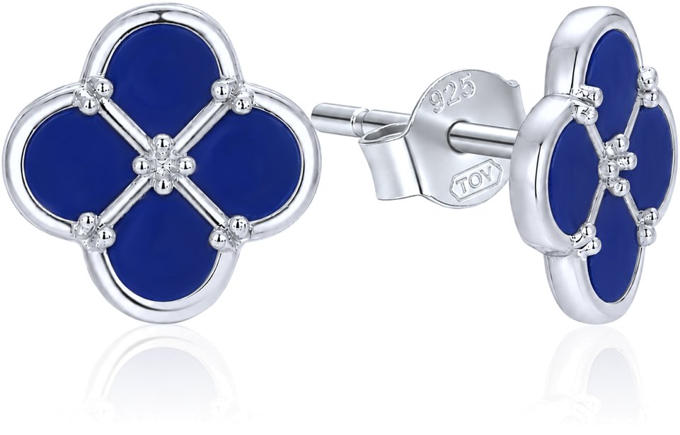 MINET Stříbrné náušnice čtyřlístky s lapisem (Ag 925/1000, 2,10 g)
